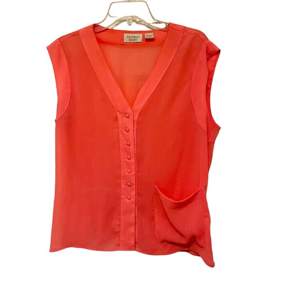 Victoria's Secret Womens Sleeveless Button Front Blouse M Coral Polyester - Picture 1 of 4